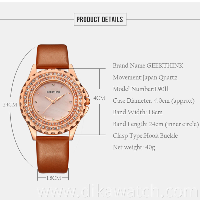 Geekthink 9011 Explosive Hot Selling Diamond Quartz Watch Leather Strap Leather Women Watch Wrist